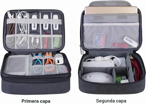 Vista 8 de Maleta organizadora Bubm. Maleta de dos niveles para viajes con bolsillo para accesorios electrónicos, Negro