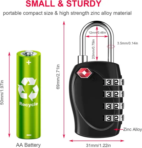 Vista 5 de ZHEGE Cerradura de maleta aprobada por la TSA, cerradura de equipaje de combinación de 4 dígitos reiniciable para mochila, maletín, tienda