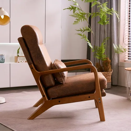 Vista 9 de JOYBASE Silla decorativa de salón, silla moderna de mediados de siglo, silla de respaldo alto, sillón con marco de madera, cómoda silla de lectura