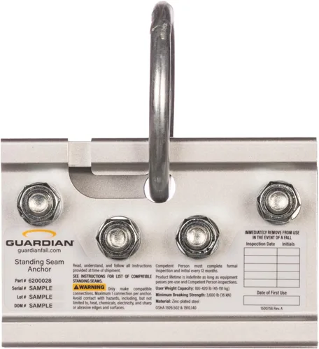 Vista 2 de Guardian Fall Protection Abrazadera de techo con costura de pie 10600