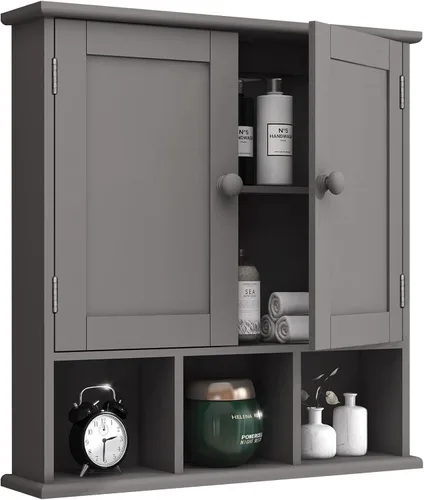 Vista 11 de TaoHFE Gabinete de almacenamiento negro para baño sobre el inodoro, organizador de gabinete de medicina de pared con 2 puertas y estantes