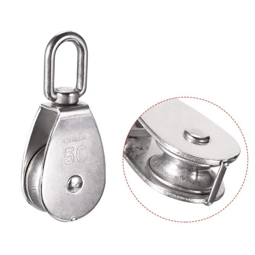 Vista 3 de 2 unids M50 304 de acero inoxidable de elevación de un solo bloque de polea, cuerda de alambre resistente colgante rueda de remolque de alambre