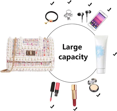 Vista 7 de Qiayime Monederos y bolsos de mano para mujer, moda con asa superior, bolso de hombro con cadena de cuentas de perlas