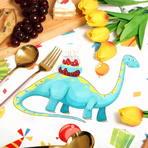 Vista 5 de Tegeme 1 mantel de plástico de dinosaurio para fiestas, 54 x 108 pulgadas, desechable, impermeable, con estampado de dinosaurios, para suministros