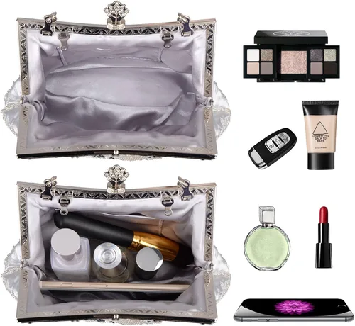 Vista 4 de BAGLAMOR Bolso de noche con lentejuelas de estilo vintage para mujer (plata)