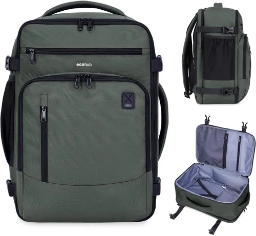 Vista 20 de ECOHUB Mochila de Viaje Mochila de Equipaje de Mano Carry on Backpack Water Resistant Fit 15.6" Laptop AirTag Pocket, Lightweight Casual Daypack