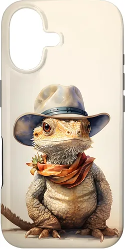 Vista 31 de iPhone 16 Lindo dragón barbudo Beardie con un estuche de sombrero de vaquero