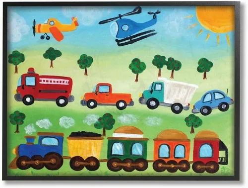 Vista 15 de Placa de pared The Kids Room by Stupell Aviones, trenes y automóviles, 11 x 14 pulgadas