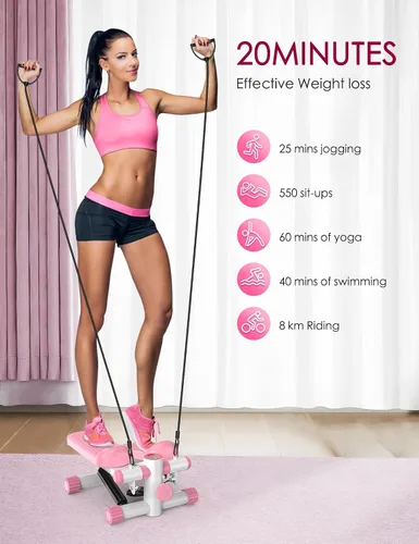 Vista 7 de Steppers for Exercise at Home, KitGody Mini Stepper with Resistance Bands, Portable Stair Stepper for Home 330LBS Capacity, Adjustable Height