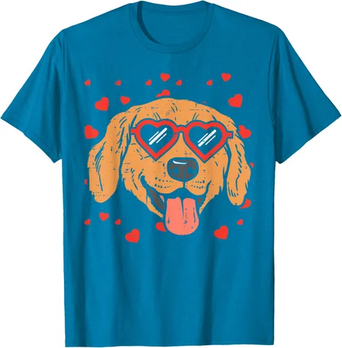 Vista 63 de Golden Retriever cara corazón gafas día de San Valentín perro regalo camiseta Negro
