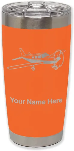Vista 26 de LaserGram Vaso aislado al vacío de 20 onzas, avión de ala baja, grabado personalizado incluido (negro) Engraved Gift for Pilots, Vacuum Insulated
