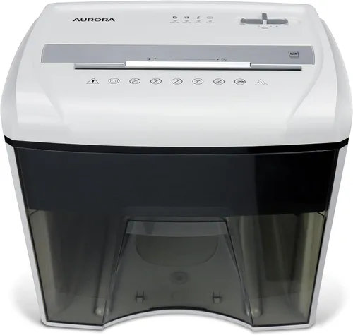 Vista 10 de Aurora Trituradora de alta seguridad de 8 hojas con microcorte para papel, CD/DVD y tarjetas de crédito, Blanco/Gris