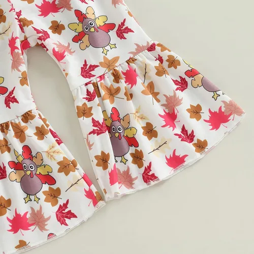 Vista 6 de Sudadera con cuello redondo y estampado de pastel de calabaza para niña pequeña, camiseta y pantalones acampanados para otoño, 2