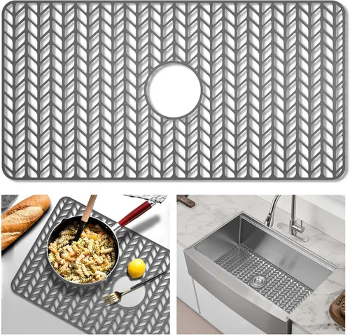 Vista 9 de GUUKIN Protectores de fregadero para fregadero de cocina, 12.25" x 11.5" rejilla plegable antideslizante de silicona para el fondo de fregaderos