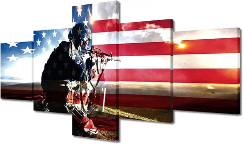 Vista 45 de Arte de pared para sala de estar, imágenes de la bandera estadounidense, impresión en lienzo, arte de pared militar de Estados Unidos de la Segunda