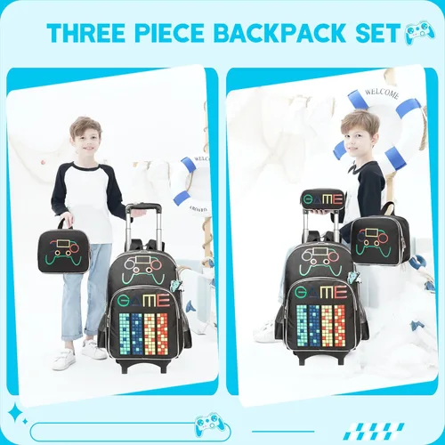 Vista 5 de Meetbelify Mochila con ruedas para niños Mochila con ruedas para niños Mochila con ruedas para estudiantes de primaria, Negro -, Mediana, Mochila