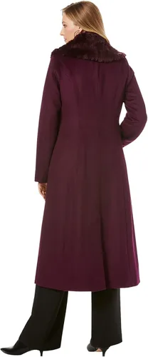 Vista 3 de Jessica London Abrigo largo de mezcla de lana con cuello de piel sintética para mujer Multi