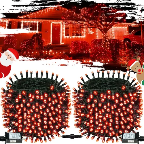 Vista 17 de OZS Guirnalda de luces de Navidad conectables rojas y blancas, paquete de 2 luces de Navidad de 164 pies en total de 400 LED para Rojo y blanco