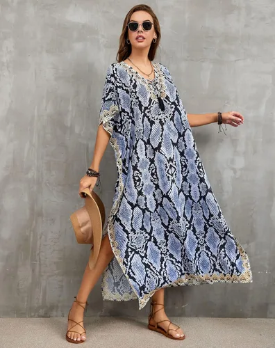 Vista 7 de Vestido de caftán de mariposa venck para cubrir el traje de baño de manga larga y ajuste holgado