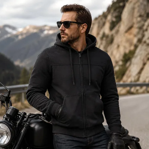 Vista 2 de Milwaukee Leather Sudadera con capucha protectora para hombre - Aramida reforzada con armadura de hombro y codo CE Grpm1788-negro