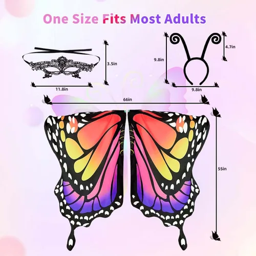 Vista 7 de Butterfly Costume for Women Butterfly Wings for Women Fairy Wings Cape with Mask and Antenna Headband Halloween Costumes