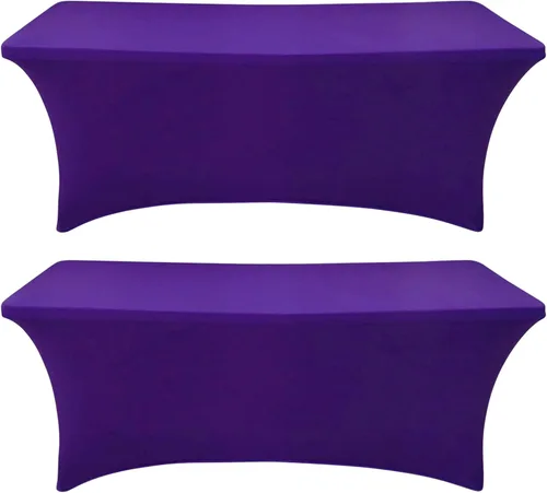 Vista 12 de Paquete de 2 fundas de mesa ajustadas rectangulares de spandex de 6 pies, color beige, mantel de tela elástica sin arrugas para fiestas, ferias