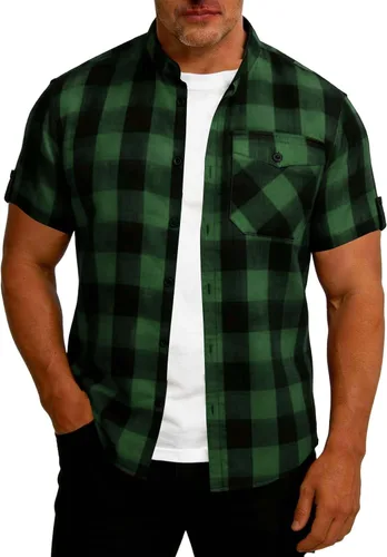 Vista 2 de Camisas de manga corta con botones para hombre, estilo occidental, con bolsillo, ligeras, transpirables, ajuste regular