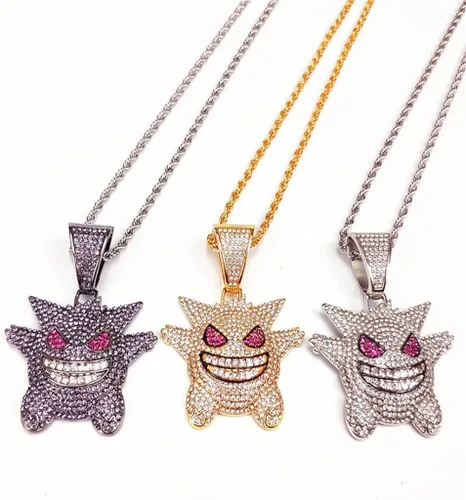Vista 7 de NINE VEIWO Joyería de regalo para niños, unisex, exquisita, colgante de burbujas hip-hop, collar de gengar, cristal de diamantes de imitación