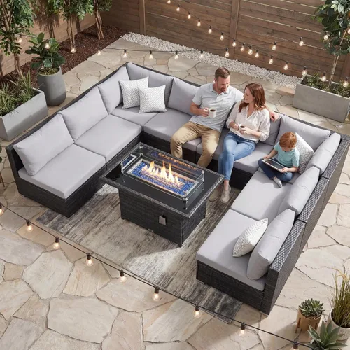 Vista 121 de NICESOUL Juego de muebles de patio de ratán extra grande con mesa para fogata de gas y propano, 29.3 pulgadas, respaldo alto, cómodos conversaciones