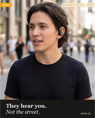 Vista 8 de TREBLAB Auriculares inalámbricos X4 con ganchos para los oídos, batería 253H, micrófono ENC, Bluetooth 5.4, funda de carga USB-C, IPX5 impermeable
