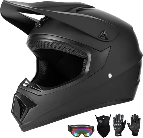 Vista 14 de Juego de 4 cascos de motocross para niños y jóvenes (guantes con gafas), casco de motocicleta de cara completa aprobado por DOT, ATV, BMX, bicicleta