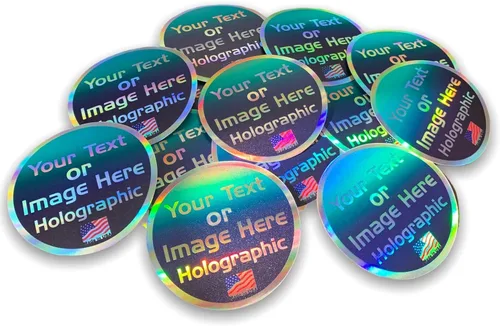Vista 3 de Etiquetas adhesivas holográficas personalizadas, impermeables, aptas para lavavajillas, fabricadas en Estados Unidos, etiquetas comerciales