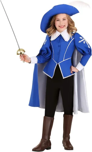Vista 2 de Traje de Mosquetero para Niñas Azul Mosquetero Cape