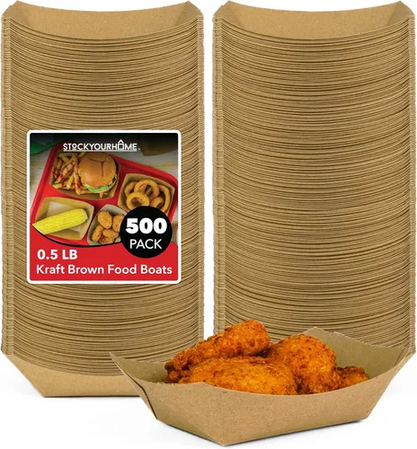 Vista 8 de Paquete de 250 bandejas desechables medianas de papel kraft marrón para alimentos, bandeja de concesión de 1 libra, botes para servir aperitivos