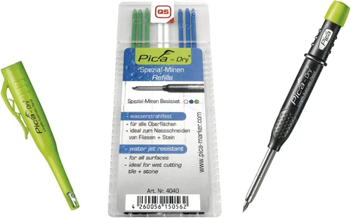 Vista 2 de Pica 3030 + 4040 - Bolígrafo seco, incluye juego de base de plomo especial, lápiz de carpintero, verde, azul, blanco