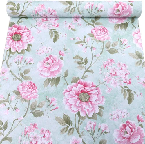 Vista 7 de PoetryHome Papel de contacto floral verde azulado autoadhesivo para estantes, cajón, aparador, papel tapiz floral para despegar y pegar, 17.7 x 117