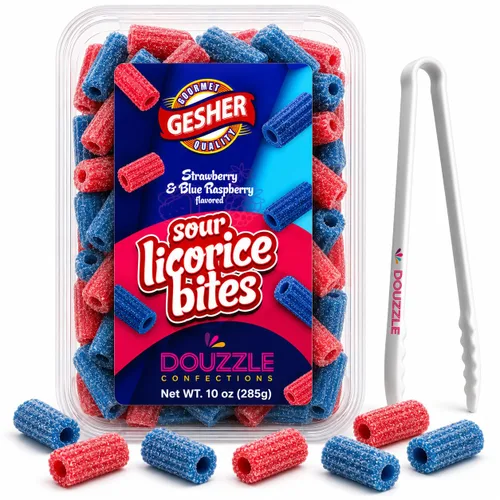 Vista 16 de DOUzzle Kosher, caramelos de regaliz rellenos de frambuesa azul, gomitas suaves y masticables (10 onzas, 2 unidades)