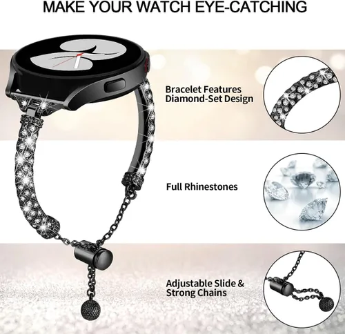 Vista 3 de DEALELE Bandas compatibles con Samsung Galaxy Watch 6/6 Classic / 5/5 Pro / 4/4 Classic / 3 1.614 in / Active 2, pulsera de repuesto de metal con 1#