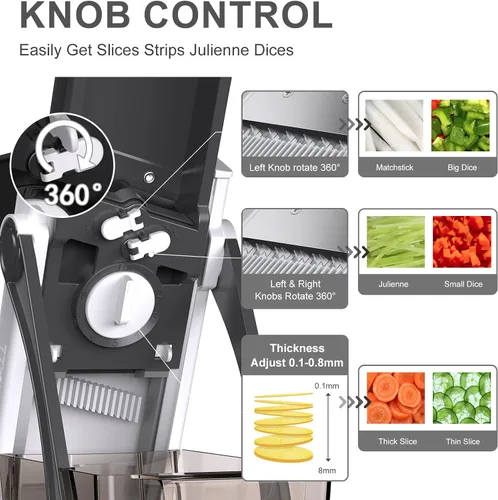 Vista 4 de Jonscook Rebanador de mandolina todo en uno seguro para cocina, picador de alimentos con contenedor, cortador de verduras con grosor ajustable