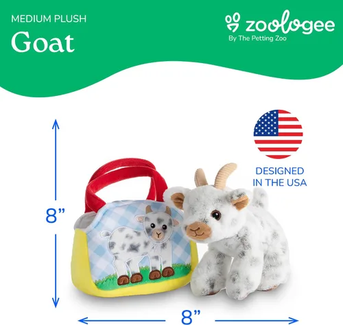 Vista 3 de The Petting Zoo Juego de peluche y bolso de cabra, regalos para niños, juguete de animales de vida silvestre, juguete de peluche de cabra blanca