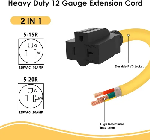 Vista 3 de [240 V a 120 V] NEMA 14-50P a 5-15R/5-20R Adaptador de hoja en T 12AWG STW cables de cobre RV Generador Adaptador de cable de alimentación 50 Amp a