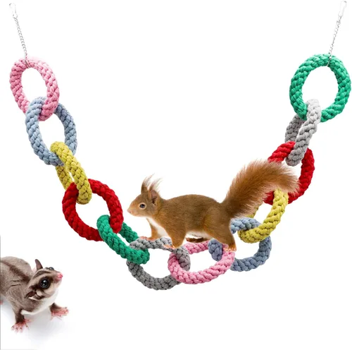 Vista 7 de Juguetes de planeador de azúcar, anillo de cuerda de algodón colgante para mascotas, juguetes de rata, accesorios de jaula de planeador de azúcar