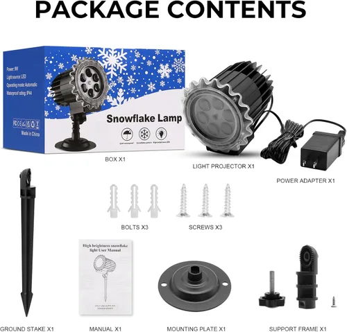 Vista 7 de Proyector de luces de copo de nieve para exteriores, 9 vatios súper brillantes, lámpara de nevada, proyección de luz nocturna, luces LED