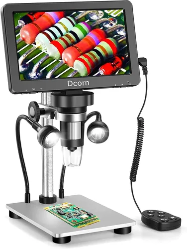 Vista 9 de Microscopio Digital Dcorn de 7'' 1200X, Microscopio de 12MP 1080P Foto/Video para Adultos, Soldadura de Monedas, Soporte de Metal, Control Remoto