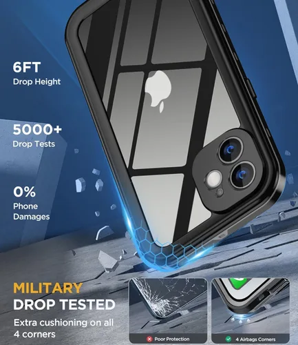 Vista 4 de Funda impermeable diseñada para iPhone 12, cuerpo completo, a prueba de polvo, a prueba de golpes, protector de pantalla integrado