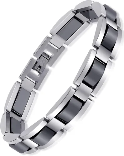 Vista 10 de Feraco Pulseras magnéticas para hombre, pulseras clásicas de acero inoxidable de titanio negro con piedras magnéticas de hematita natural, regalos