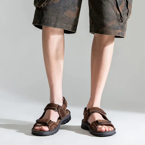 Vista 7 de Jousen Sandalias de hombre con soporte de arco casual de cuero genuino para verano al aire libre playa pescador sandalias para hombres