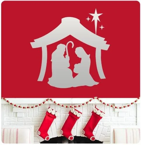 Vista 2 de Calcomanía de pared con diseño de belén de Joseph Mary Jesus, Feliz Navidad, Temporadas Saludos, Felices Fiestas, Signo de Santa Jesús, opciones