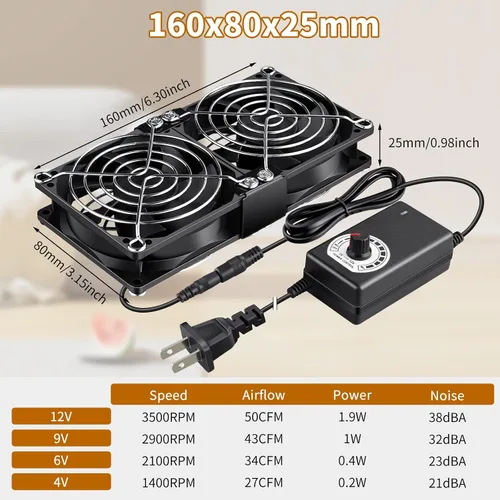 Vista 7 de Wathai Ventilador de computadora de 3.150 in x 0.984 in con enchufe de CA, doble bola grande flujo de aire controlador de velocidad variable AC 110V