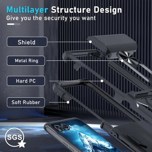 Vista 4 de Janmitta Compatible con Funda para Moto Razr 2024/2025, Funda para Razr+ Plus 2024/2025 con Cordón + Protección de Bisagra + Soporte de Anillo